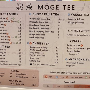 Möge Tee - Basic menu (excludes limited and seasonal items) - Bubble Tea Near Me - Eindhoven, New Brunswick