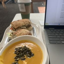 Chipotle Chicken Avo Melt + Vegetarian Autumn Squash Soup + 20 oz Caffe Latte Chipotle Chicken Avo Melt + Vegetarian Autumn Squash Soup + 20 oz Caffe Latte