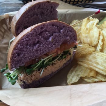 Honolulu Beerworks - Salmon sandwich on a Taro bun. - Brewpubs Near Me - Honolulu, Hawaii