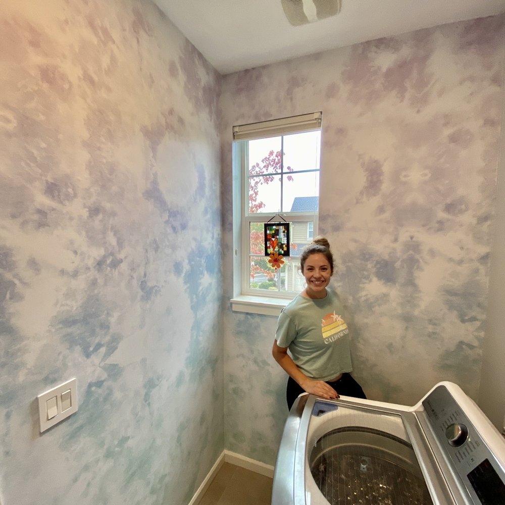 Wall Cover Guru - Laundry room tie dye wallpaper from Simple Shapes. Cabinet install is next. - Wallpapering Near Me Wall Cover Guru - Laundry room tie dye wallpaper from Simple Shapes. Cabinet install is next. - Wallpapering Near Me