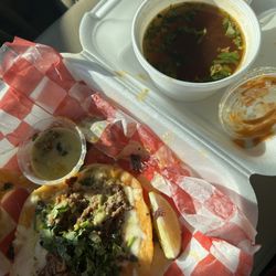 La Reina Taqueria Y Torteria - Quesabirrias with dipping sauce. Came with 3 but I only had one left when I snapped the pic. Very delicious.