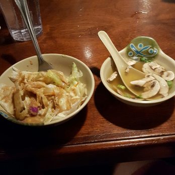 Kimura  Steakhouse - Peanut dressing salad with chicken brooth and mushroom soup - Japanese Near Me - Boynton Beach, Florida