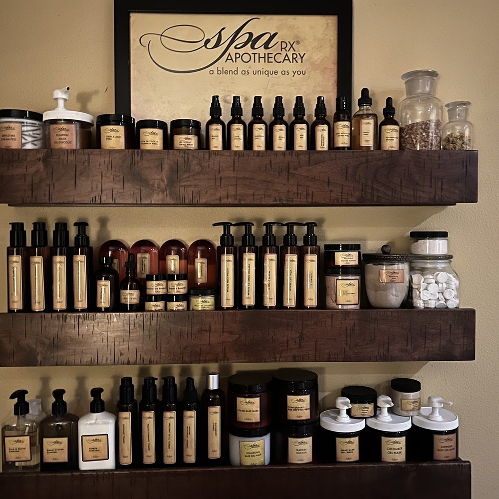 AvantGard Spa - Apothecary wall of Spa Rx products - Skin Care Near Me - San Carlos, California
