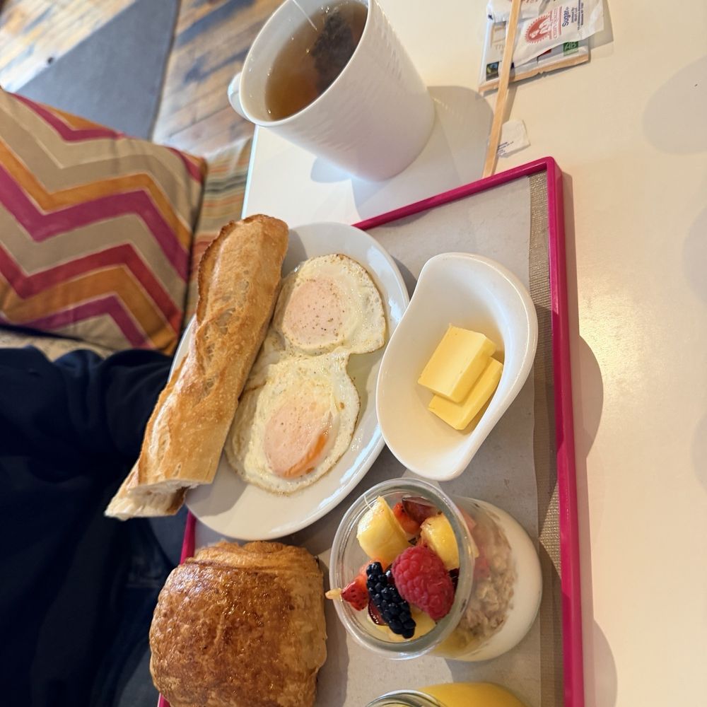 La Boulangerie - Petit Dejuener Deluxe with over medium eggs, baguette, chocolate croissant, yogurt, juice, jasmine green tea - Bakeries Near Me - San Antonio, Texas La Boulangerie - Petit Dejuener Deluxe with over medium eggs, baguette, chocolate croissant, yogurt, juice, jasmine green tea - Bakeries Near Me - San Antonio, Texas