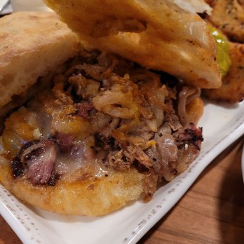 Cobblestone On Main - Inside of brisket sandwich - New American Near Me - Webster, New York