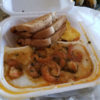 Flava's Miami - Shrimp and grits with toast, eggs and a side of salmon.... - Southern Near Me - Miami, Florida Flava's Miami - Shrimp and grits with toast, eggs and a side of salmon.... - Southern Near Me - Miami, Florida