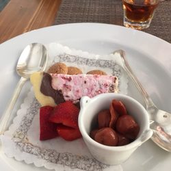 Trattoria Toscana - Homemade ice cream with homemade maraschino cherries and amaretto biscuits