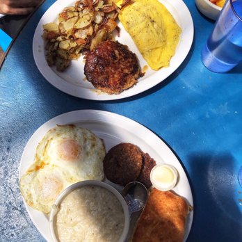 Ria's Bluebird - Today's Omelette (on top) and the Early Bird Special (bottom) - Southern Near Me - Atlanta, Georgia