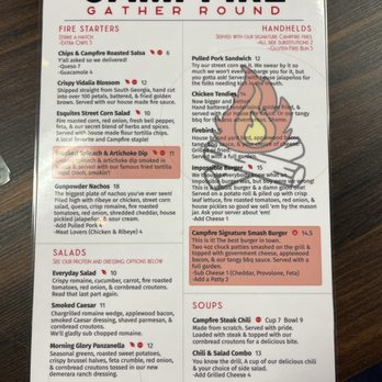 Campfire - Menu front - Burgers Near Me - Helen, Georgia
