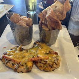 Shot's Grilled Chicken Dinner, tater tots, housemade "frips"