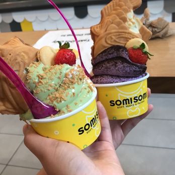 Somisomi - Matcha and Ube swirl upside down - Ice Cream & Frozen Yogurt Near Me - Ontario, California Somisomi - Matcha and Ube swirl upside down - Ice Cream & Frozen Yogurt Near Me - Ontario, California