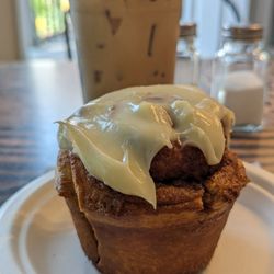 Grit & Grind Coffee - house made cinnamon roll and white mocha