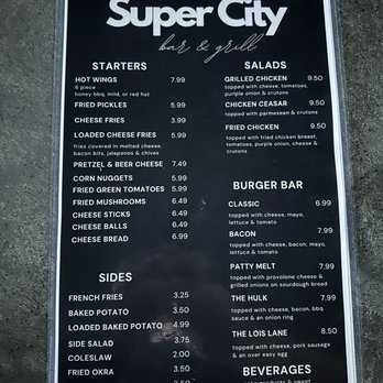 Super City Bar & Grill - Front of the menu - Sports Bars Near Me - Metropolis, Illinois Super City Bar & Grill - Front of the menu - Sports Bars Near Me - Metropolis, Illinois