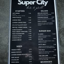 Super City Bar & Grill - Front of the menu