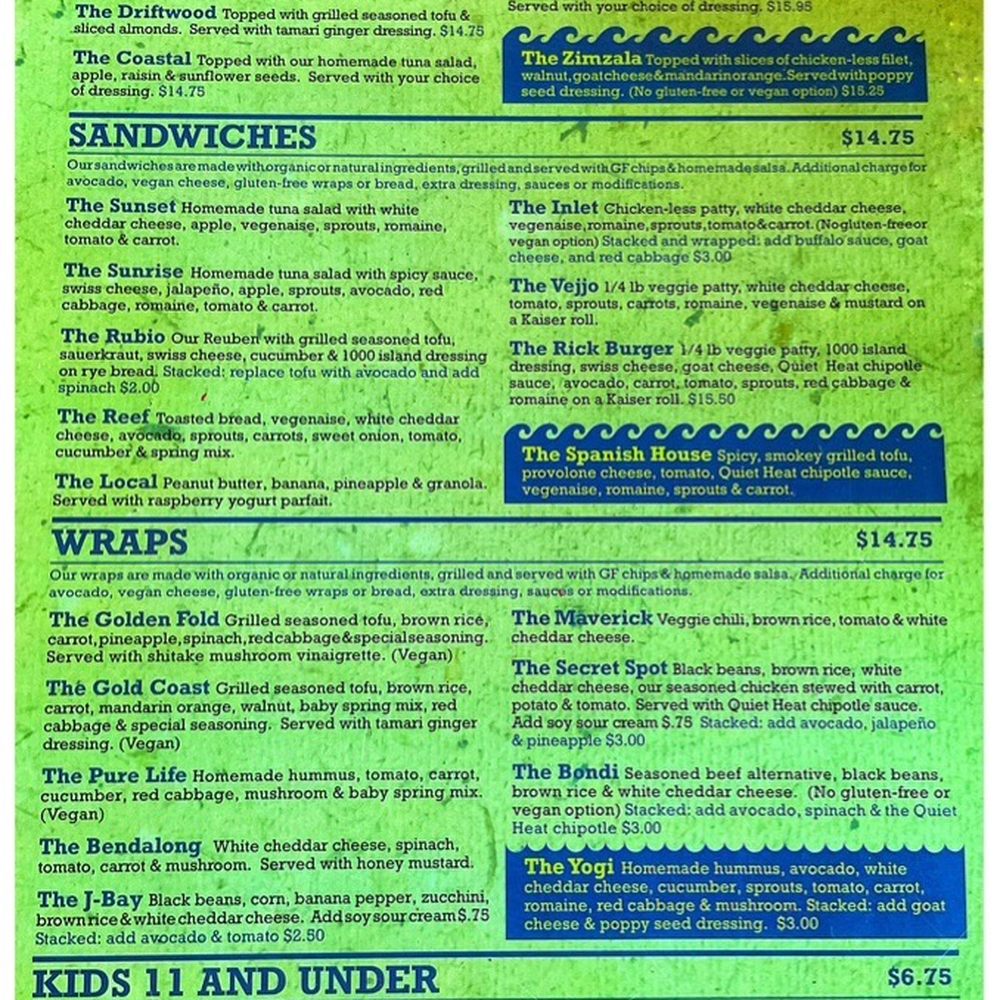 Green Room Cafe - The Food menu. I love "The Secret Spot." My friends have eaten a variety of things on here and they have loved them all. - Bars Near Me - Cocoa Beach, Florida