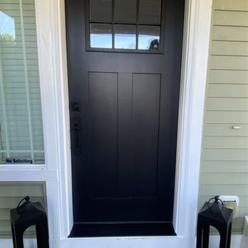 Moss Door Company - Black factory finish fiberglass door installed by Jake and Rogan. - Door Sales/Installation Near Me Moss Door Company - Black factory finish fiberglass door installed by Jake and Rogan. - Door Sales/Installation Near Me