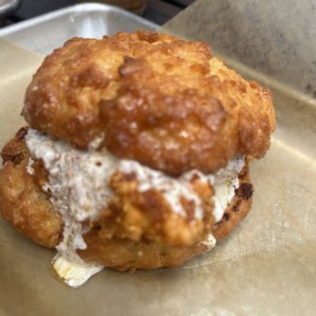 District Donuts Sliders Brew - Fried chicken biscuit with hot honey - Coffee & Tea Near Me - New Orleans, Louisiana