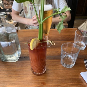 Ristorante Bellora - Bloody Mary in front and beer and boyfriend in the back - Pizza Near Me - Göteborg, O
