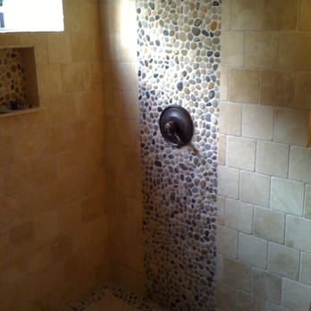Bathroom Remodel In Sherman Oaks Travertine And River Rock Yelp
