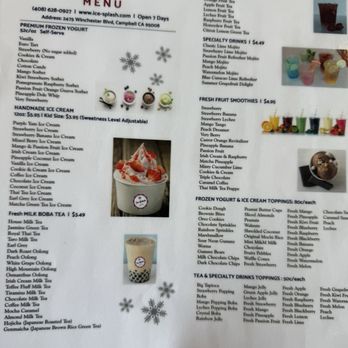 Ice Splash - Menu 12/7/24 - Ice Cream & Frozen Yogurt Near Me - Campbell, California