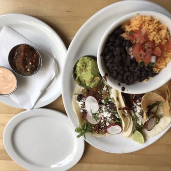 Calexico - Upper East Side - Vegetarian tacos with a side of rice and beans. I also got some salsa and crack sauce - Salad Near Me - New York, New York
