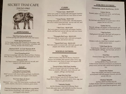 Menu photo 2 Secret Thai Cafe Sandpoint, ID
