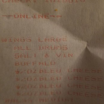 Buffalo Wild Wings - Order slip showing all drums - Sports Bars Near Me - Sturgis, Michigan