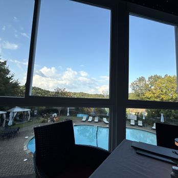 Caledonia Dining Room @ Valhalla Resort Hotel - View from closed patio - New American Near Me - Helen, Georgia