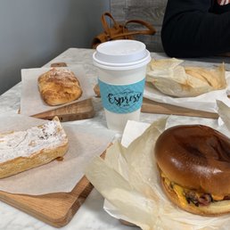 Fire braised chicken sandwich, chipotle cheddar pastrami & egg sandwich, drinks, and desert. Fire braised chicken sandwich, chipotle cheddar pastrami & egg sandwich, drinks, and desert.