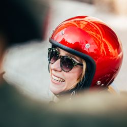 Bright Side - BrightSide Tours Barcelona guest, woman smiling on our sidecar