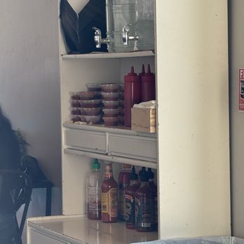 The Burrow Cafe - Lots of hot sauces to choose from - Creperies Near Me - Albuquerque, New Mexico