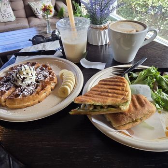 Rendez-Vous Cafe - Nutella waffle and chicken pesto with milkshake and cappachino. - Cafes Near Me - Chino Hills, California Rendez-Vous Cafe - Nutella waffle and chicken pesto with milkshake and cappachino. - Cafes Near Me - Chino Hills, California