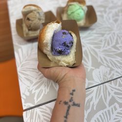 Magnolia Ice Cream & Treats - Triple slider. Ube Oreo, Buko Pandan, Coffee Mac Nut