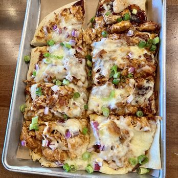 Game Theory Restaurant + Bar - BBQ chicken flatbread; taste better than it looks - Gastropubs Near Me - Fort Worth, Texas Game Theory Restaurant + Bar - BBQ chicken flatbread; taste better than it looks - Gastropubs Near Me - Fort Worth, Texas