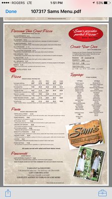Menu photo 1 Sam's Pizzeria & Cantina Windsor, ON Menu photo 1 Sam's Pizzeria & Cantina Windsor, ON