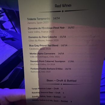 Tango - Menu (December 2024) - Tapas/Small Plates Near Me - Laguna Beach, California