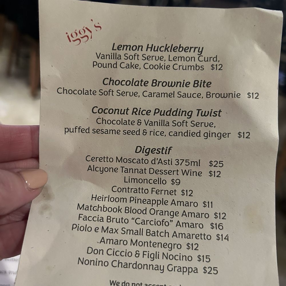 Iggys - Dessert menu - Italian Near Me - Nashville, Tennessee