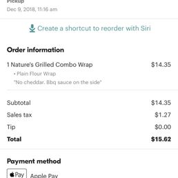 My seamless order confirmation. $14.35 for the grilled combo wrap. My seamless order confirmation. $14.35 for the grilled combo wrap.