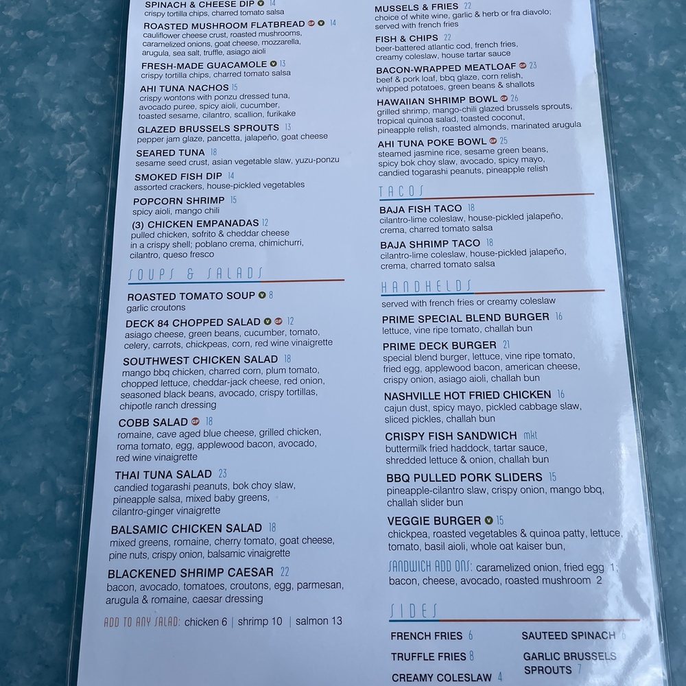 Deck 84 - Food menu - New American Near Me - Delray Beach, Florida
