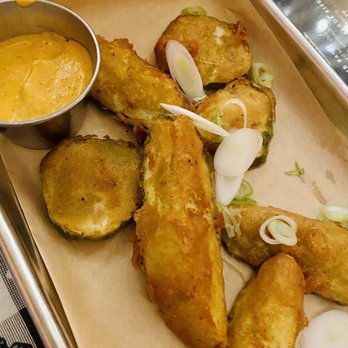 Backwoods Bar and Kitchen - Fried pickles in different shapes, so good! - Barbeque Near Me - Dallas, Pennsylvania