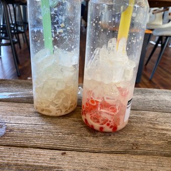 Mochinut - Milk tea with boba. $5 per drink, but we got mostly ice instead. - Donuts Near Me - Indio, California Mochinut - Milk tea with boba. $5 per drink, but we got mostly ice instead. - Donuts Near Me - Indio, California