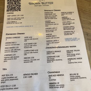 Brown Butter - Drink menu - Coffee & Tea Near Me - Brooklyn, New York