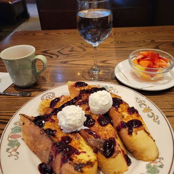 Green Valley Grill - French toast with blackberry maple compote and whipped cream, sliced fruit, decaf coffee - Modern European Near Me - Greensboro, North Carolina Green Valley Grill - French toast with blackberry maple compote and whipped cream, sliced fruit, decaf coffee - Modern European Near Me - Greensboro, North Carolina