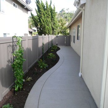 Rivers Landscape Construction - Side yard, new concrete, landscape and vinyl fence - Masonry/Concrete Near Me - Escondido, California