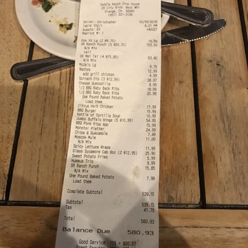 Saddle Ranch - The Bill! - Steakhouses Near Me - Orange, California Saddle Ranch - The Bill! - Steakhouses Near Me - Orange, California