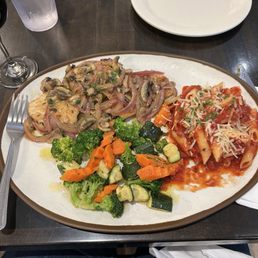 Chicken Piccata with perfect veggies and delicious pasta. Chicken Piccata with perfect veggies and delicious pasta.