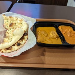 Chicken Tikka Masala, Curry Chicken and Garlic Naan.