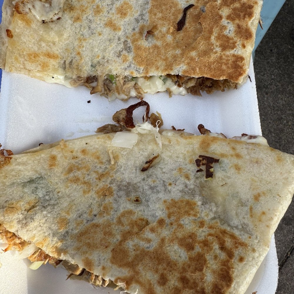 Andy’s Taco Truck - Carnitas quesadillas (half eaten) - Food Trucks Near Me - Westminster, California