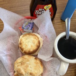 D & A Cafe - Two biscuits with the two egg breakfast. They were very soft and delicious with the perfect amount of done-ness on top.