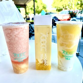 Moomo Tea - Pink peach slushy, mango pomelo sago in special square cup, mango coconut slushy - Bubble Tea Near Me - Sunnyvale, California Moomo Tea - Pink peach slushy, mango pomelo sago in special square cup, mango coconut slushy - Bubble Tea Near Me - Sunnyvale, California